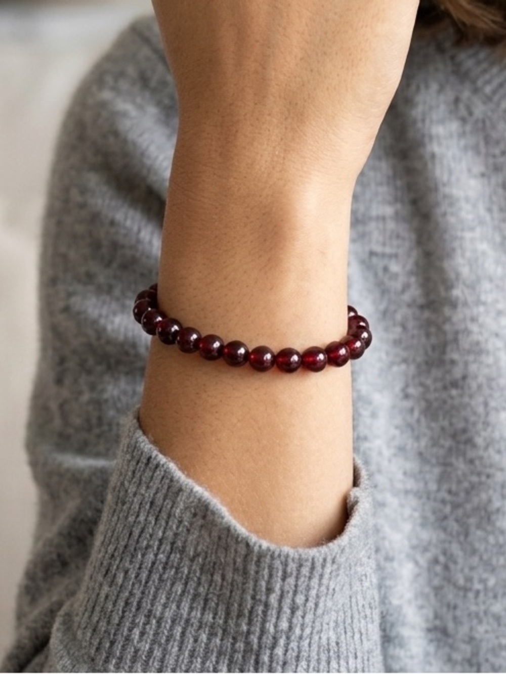 Handmade Garnet Stretch Bracelet Size 6